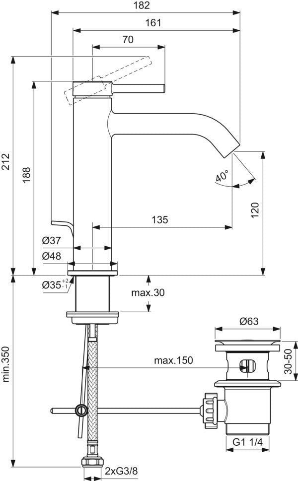 Ideal Standard Ceraline Nuovo Waschtischarmatur 135 mm mit Ablaufgarnitur Chrom
