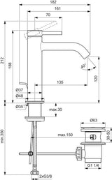 Ideal Standard Ceraline Nuovo Waschtischarmatur 135 mm mit Ablaufgarnitur Chrom