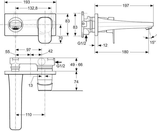 Ideal Standard Tonic II Wand-Waschtischarmatur Unterputz 5 l/min mit Rosette 193x83 mm Chrom