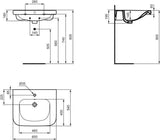 Ideal Standard Contour 21 Waschtisch 650x555mm, 1 Hahnloch, mit Überlauf, unterfahrbar, Weiß