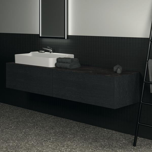 Ideal Standard Waschtischplatte Conca aus Keramik 1987x505x6 mm in Marmor Noir Desir