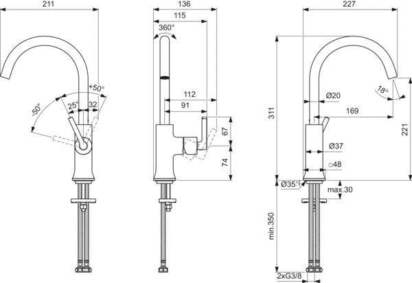 Ideal Standard Joy Neo Waschtischarmatur 169mm Chrom – Einhandhebelmischer ohne Ablaufgarnitur