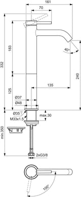IDEAL STANDARD Ceraline Nuovo Waschtischarmatur 135 mm Ausladung, BlueStart, Chrom