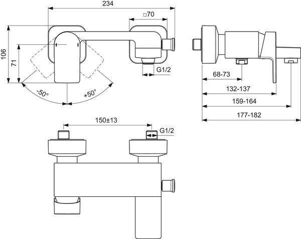 Ideal Standard Edge Badearmatur Aufputz 164 mm Chrom mit Keramikkartusche