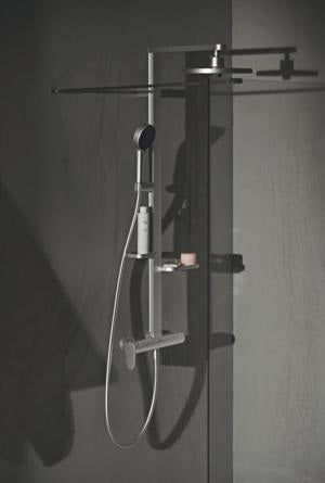 IDEAL STANDARD Duschsystem Ceraflow Alu+ mit Brausearm, 2 Ablagen, 2-Funktions-Handbrause und Kopfbrause Rose