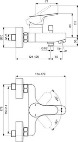 IDEAL STANDARD Cerabase Badearmatur Aufputz 161mm Chrom – Einhandmischer mit Umstellung