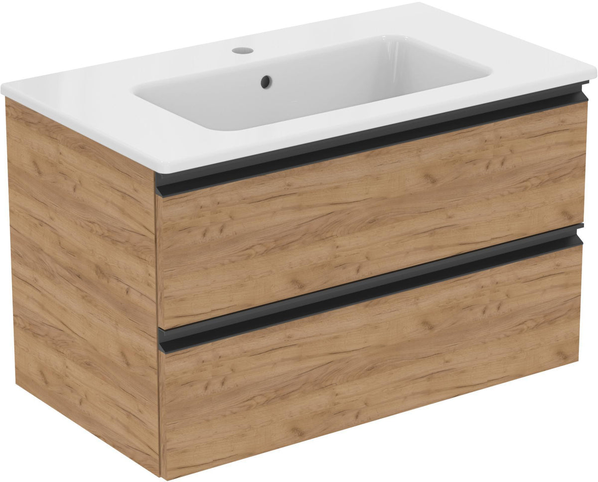IDEAL STANDARD Waschtisch/Möbel-Paket CONNECT E mit Waschtisch 800 mm weiß/Walnuss dunkel