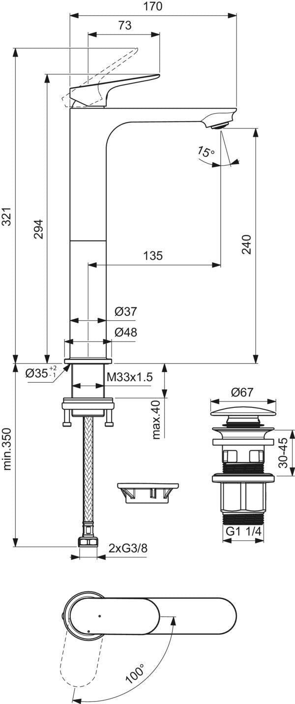 Ideal Standard Ceralife O Waschtisch-Einhandhebelmischer mit Kaltstart-Funktion, Chrom
