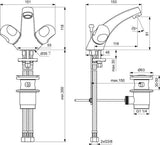 Ideal Standard Alpha Waschtisch-Zweigriffarmatur Chrom 120 mm Ausladung mit Ablaufgarnitur