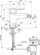 IDEAL STANDARD Bidetarmatur Cerafine O 132 mm mit Ablaufgarnitur in Chrom