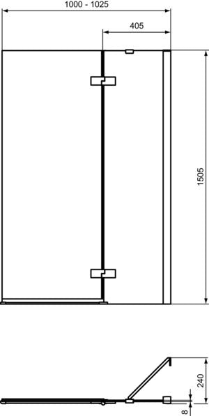 Ideal Standard i.life Duschwand mit Tür 400/600 mm rechts, Silber – Badewannen-Duschwand aus Sicherheitsglas