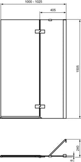 Ideal Standard i.life Duschwand mit Tür 400/600 mm rechts, Silber – Badewannen-Duschwand aus Sicherheitsglas