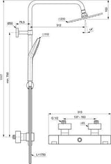 Ideal Standard Duschsystem Ceratherm C100 Square Brausestange rund Chrom – Thermostat & Verbrühschutz