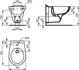 Ideal Standard Wandbidet Eurovit, 1 Hahnloch, 360x520x350mm, Weiß