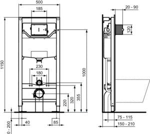 Ideal Standard ProSys WC-Vorwandelement-Paket mit Oleas M2 Betätigungsplatte in Weiß