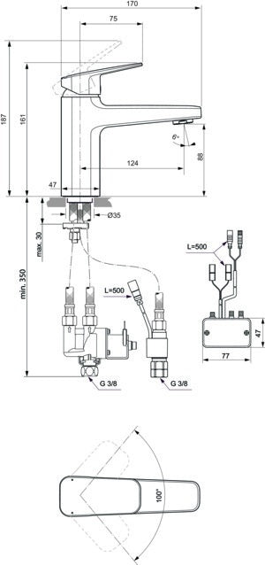 Ideal Standard Ceraplan iX Hybrid-Waschtischarmatur Bluestart Chrom ohne Ablaufgarnitur