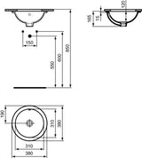 Ideal Standard Connect Unterbauwaschtisch, rund, 380x380x165 mm, Weiß, ohne Hahnloch, mit Überlauf