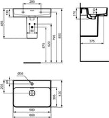 Ideal Standard Waschtisch Strada II 600 mm, 1 Hahnloch, mit Überlauf, Weiß