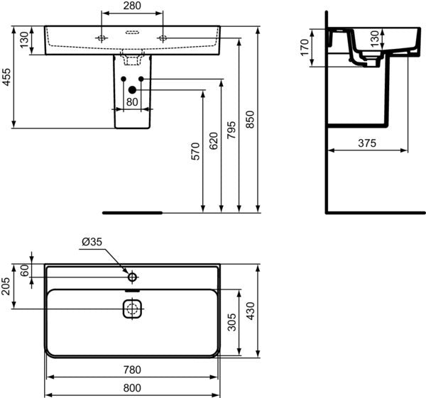 Ideal Standard Strada II Waschtisch 800 mm, 1 Hahnloch, mit Überlauf, Weiß