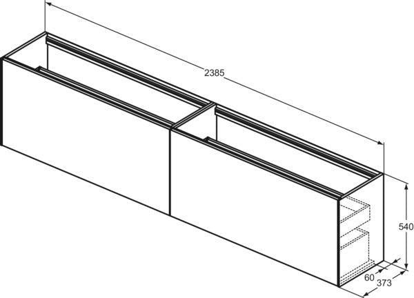 Ideal Standard WT-Unterschrank Conca, 2 Auszüge, Weiß, 2385x373x540mm, ohne Platte