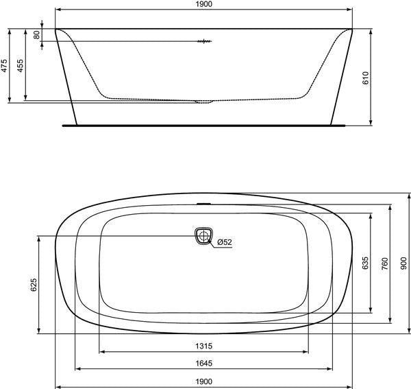 IDEAL STANDARD Duo-Badewanne DEA freistehend 170x75x47/61cm Schwarz Matt mit Ablauf