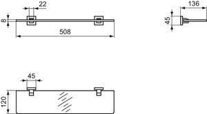 Ideal Standard IOM Cube Glasablage 508 mm Chrom – Verdeckte Befestigung, Messingrahmen