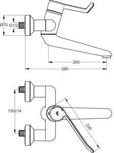 IDEAL STANDARD Ceraplus Sicherheitsarmatur Waschtisch, Einhandhebel, Chrom, 200 mm Ausladung