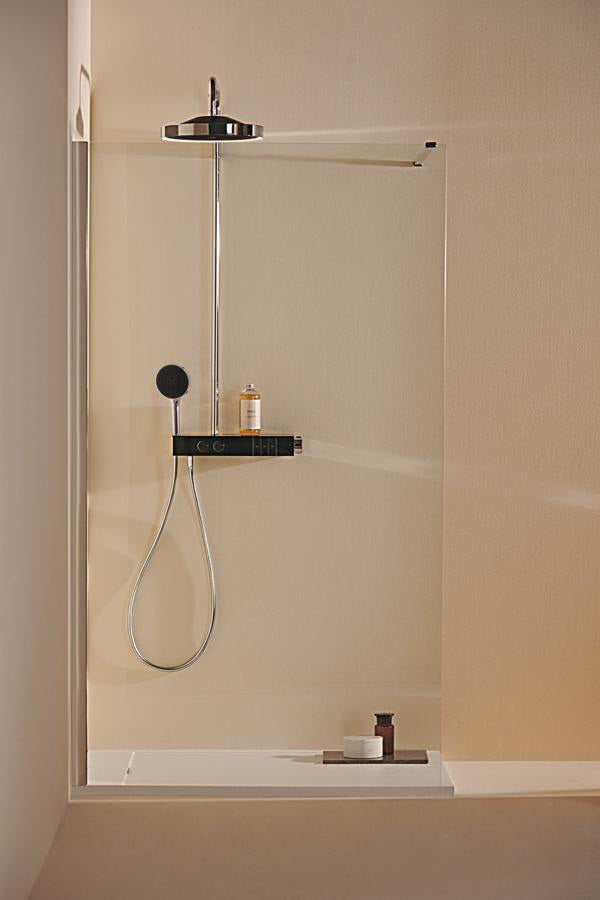 Ideal Standard Duschsystem Ceratherm Solos mit LED-Leuchtring Silver Storm – Thermostat, Kopf- & Handbrause