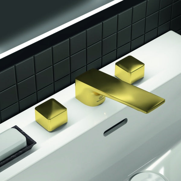 Ideal Standard Conca 3-Loch-Waschtischarmatur Brushed Gold mit Ablaufgarnitur, Ausladung 133 mm