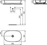 Ideal Standard Ipalyss Aufsatzschale 600x380x120 mm Seidenweiß ohne Hahnloch und Überlauf
