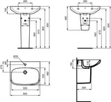 Ideal Standard i.life A Waschtisch 600x480x150mm Weiß – 1 Hahnloch, mit Überlauf, wandhängend