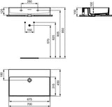 IDEAL STANDARD Extra Aufsatzwaschtisch 700x450mm Weiß ohne Hahnloch mit Überlauf
