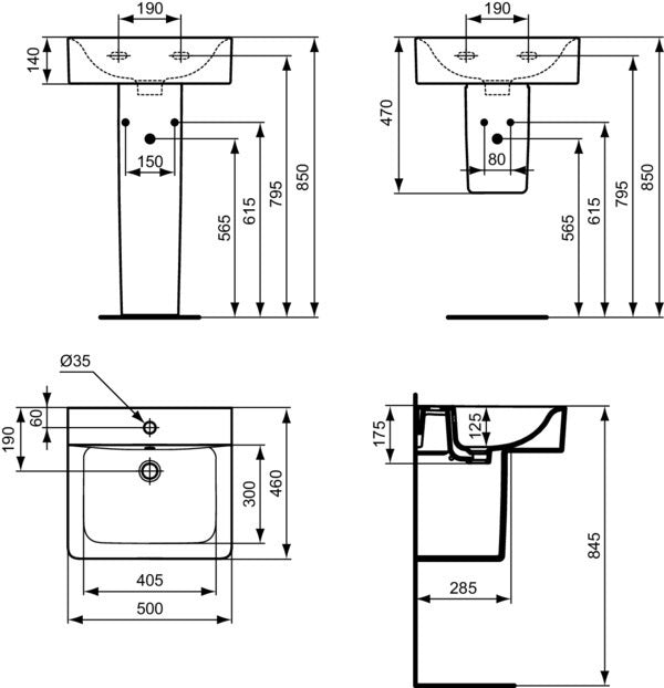 Ideal Standard Connect Cube Waschtisch 500x460mm, 1 Hahnloch, mit Überlauf, Weiß