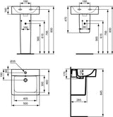 Ideal Standard Connect Cube Waschtisch 500x460mm, 1 Hahnloch, mit Überlauf, Weiß