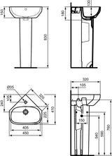IDEAL STANDARD Eck-Waschtisch i.life A 450x410mm Weiß – 1 Hahnloch, mit Überlauf