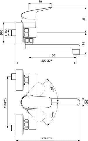 Ideal Standard Ceraflex Wand-Waschtischarmatur, Ausladung 160 mm, Chrom – Einhandhebelmischer mit Keramikkartusche