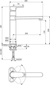 Ideal Standard Cerafine O Küchenarmatur – hoher Rohrauslauf, 205 mm Ausladung, Chrom