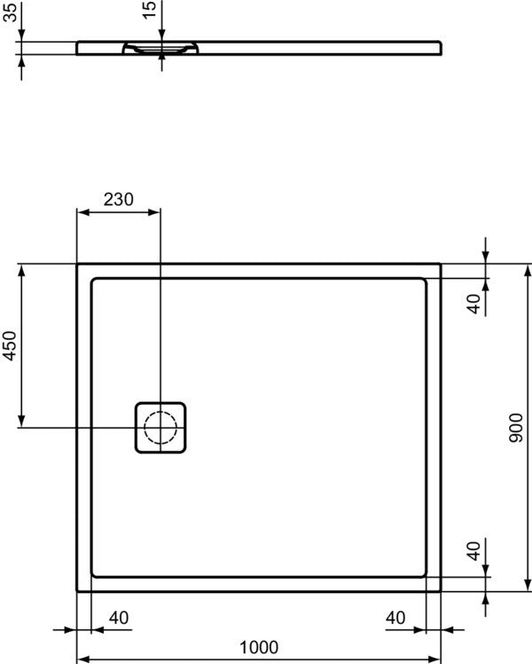 Ideal Standard Rechteck-Brausewanne Ultra Flat Evo 1000x900x35 mm Seidenweiß – Rutschhemmend, Flacher Einbau