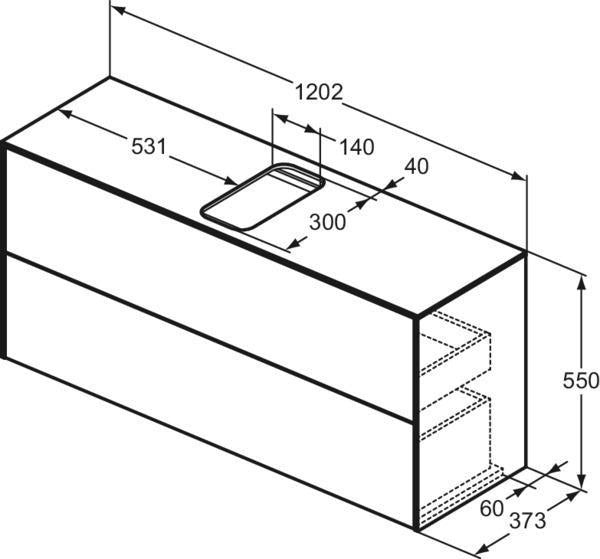 Ideal Standard Conca WT-Unterschrank 1202 mm, 2 Auszüge, Eiche geflammt, Push-Open