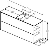 Ideal Standard Conca WT-Unterschrank 1202 mm, 2 Auszüge, Eiche geflammt, Push-Open