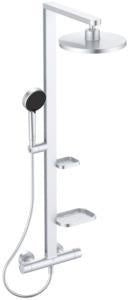 Ideal Standard Duschsystem Ceratherm Alu+ mit Thermostat, Kopf- und Handbrause, 2 Ablagen, Silber