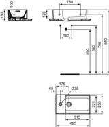 Ideal Standard Handwaschbecken Extra 450x250x150mm, 1 Hahnloch links, mit Überlauf, Weiß