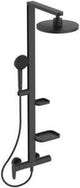 IDEAL STANDARD Duschsystem Ceraflow Alu+ mit Brausearm, 2 Ablagen, 2-Funktions-Handbrause und Kopfbrause Rose