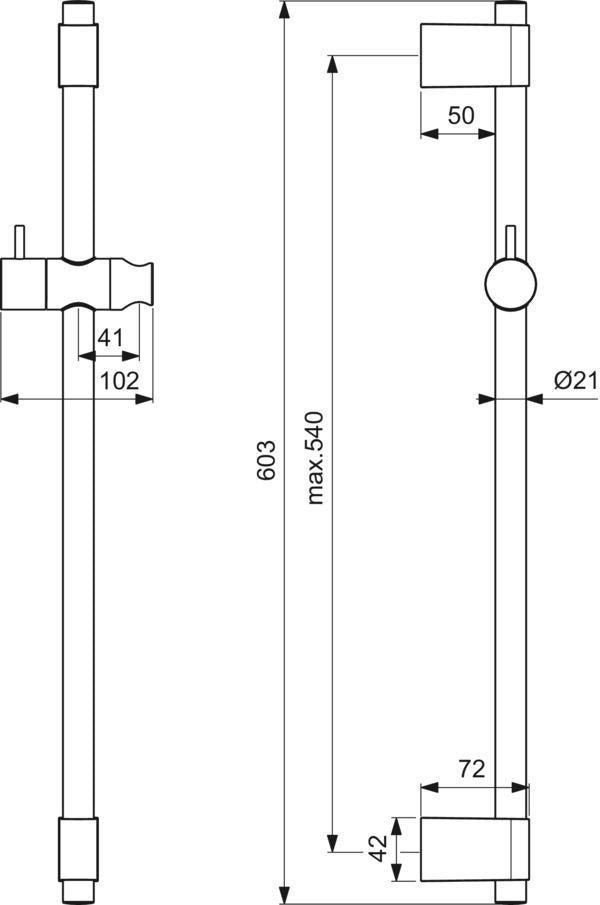 Ideal Standard Idealrain Pro Brausestange 600 mm Chrom mit schwenkbarem Schieber