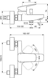 Ideal Standard Ceraplan Badearmatur Aufputz Chrom – Wannenfüll-Einhandhebelmischer