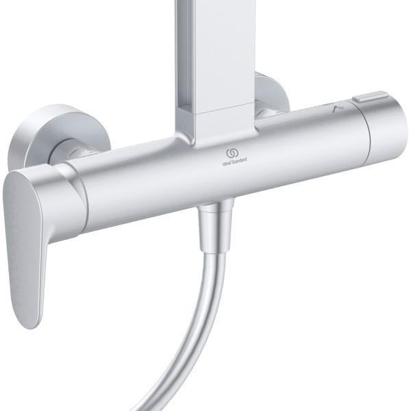 IDEAL STANDARD Duschsystem Ceraflow Alu+ mit Brausearm, 2 Ablagen, 2-Funktions-Handbrause und Kopfbrause Rose