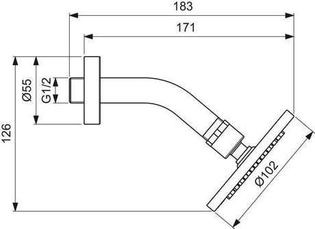 IDEAL STANDARD Idealrain Regenbrause 100 mm rund mit gebogenem Wandanschluss 118 mm Chrom