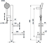 IDEAL STANDARD Idealrain Alu+ Brausekombination – 2-Funktions-Handbrause, 600 mm Stange, 2 Ablagen, Silver