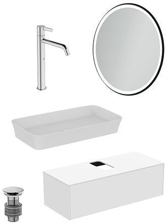 Ideal Standard Conca Waschtisch-Paket Bundle08 mit Unterschrank Weiß, Spiegel und Armatur