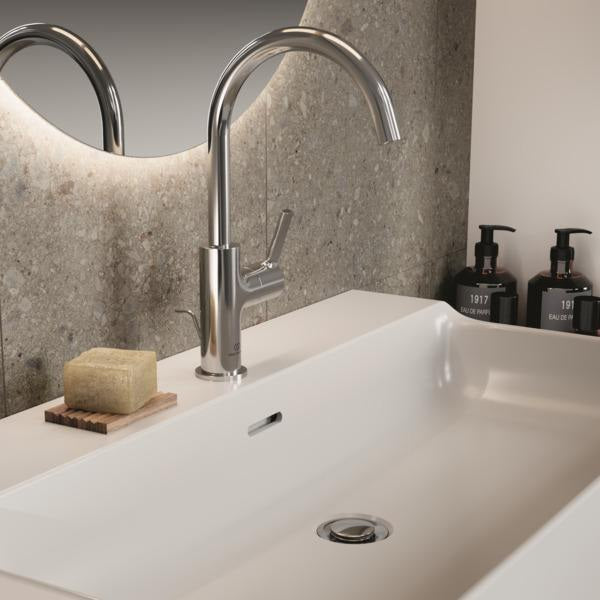 IDEAL STANDARD Joy Waschtischarmatur – Einhandhebelmischer mit Ablaufgarnitur, Brushed Gold, 169 mm Ausladung